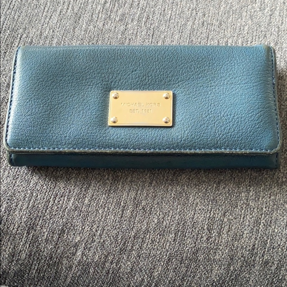 Preloved Michael Kors large blue leather wallet